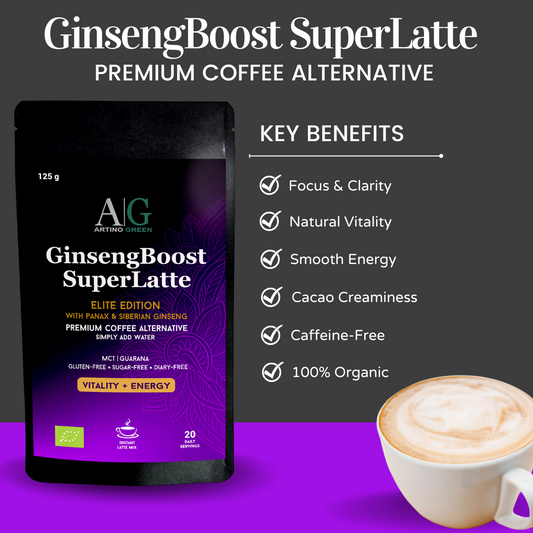 GINSENGBOOST SUPERLATTE – Premium Organic Coffee Alternative with Dual Ginseng (125 g)